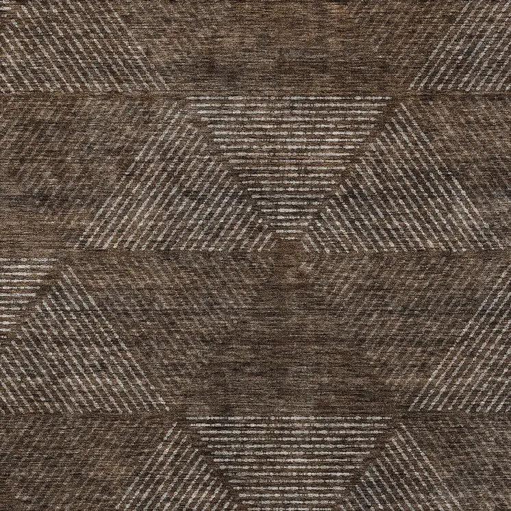 9' X 12' Brown And Taupe Geometric Washable Indoor Outdoor Area Rug