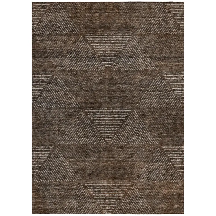 10' X 14' Brown And Taupe Geometric Washable Indoor Outdoor Area Rug