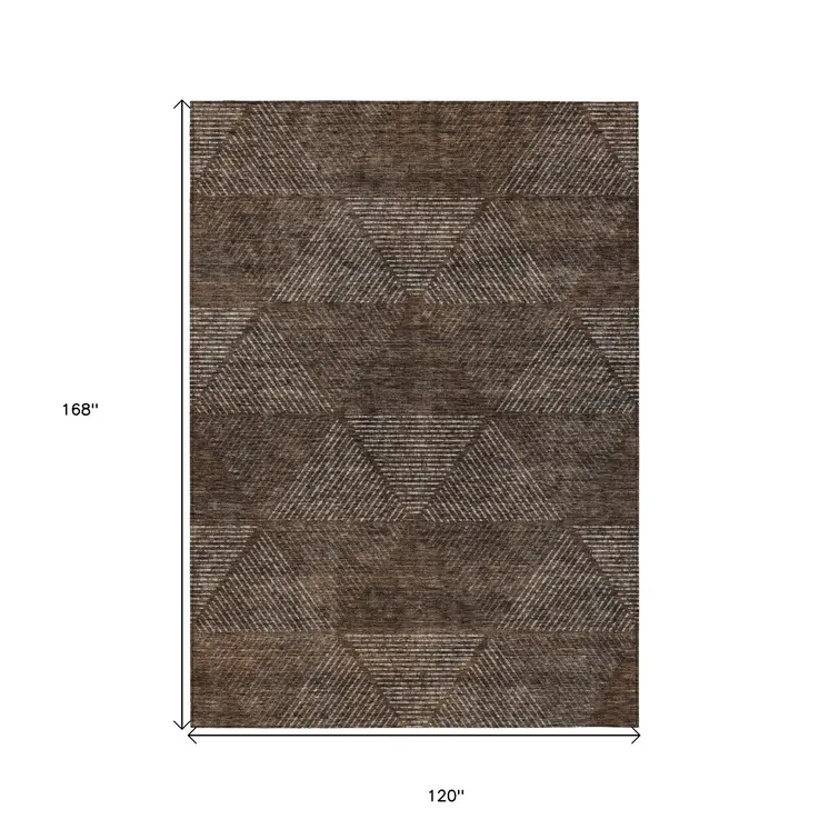 10' X 14' Brown And Taupe Geometric Washable Indoor Outdoor Area Rug