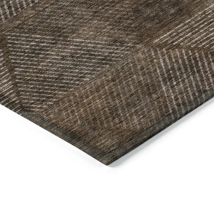 10' X 14' Brown And Taupe Geometric Washable Indoor Outdoor Area Rug