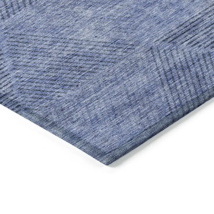 3' X 5' Denim Blue And Sky Blue Geometric Washable Indoor Outdoor Area Rug