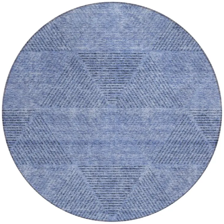 8' Denim Blue And Sky Blue Round Geometric Washable Indoor Outdoor Area Rug