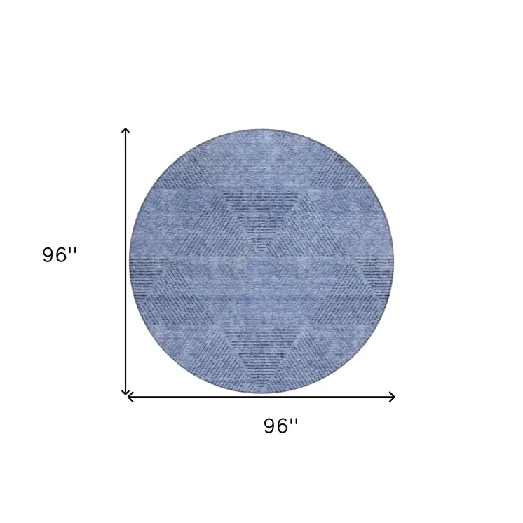 8' Denim Blue And Sky Blue Round Geometric Washable Indoor Outdoor Area Rug