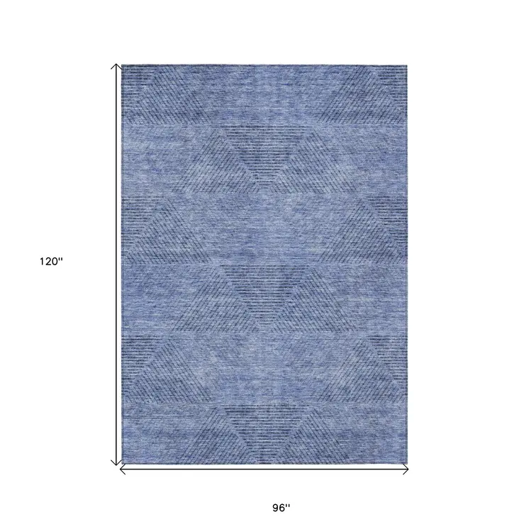 8' X 10' Denim Blue And Sky Blue Geometric Washable Indoor Outdoor Area Rug