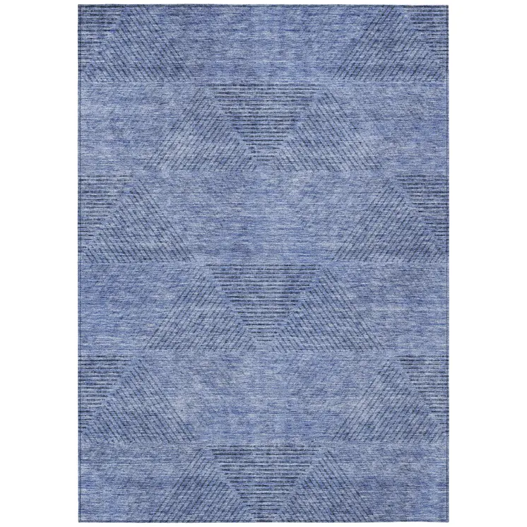 8' X 10' Denim Blue And Sky Blue Geometric Washable Indoor Outdoor Area Rug