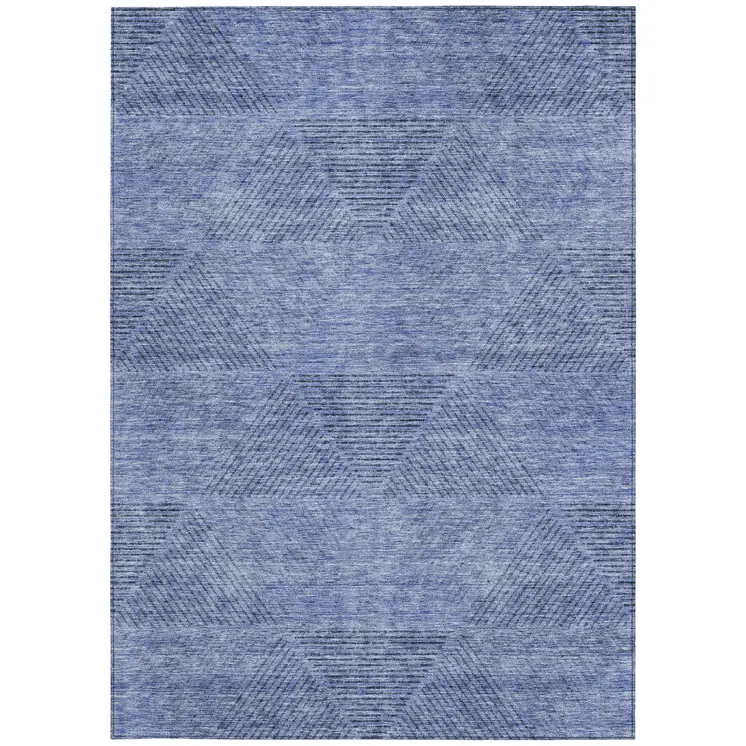 9' X 12' Denim Blue And Sky Blue Geometric Washable Indoor Outdoor Area Rug