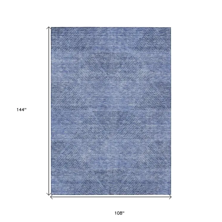 9' X 12' Denim Blue And Sky Blue Geometric Washable Indoor Outdoor Area Rug