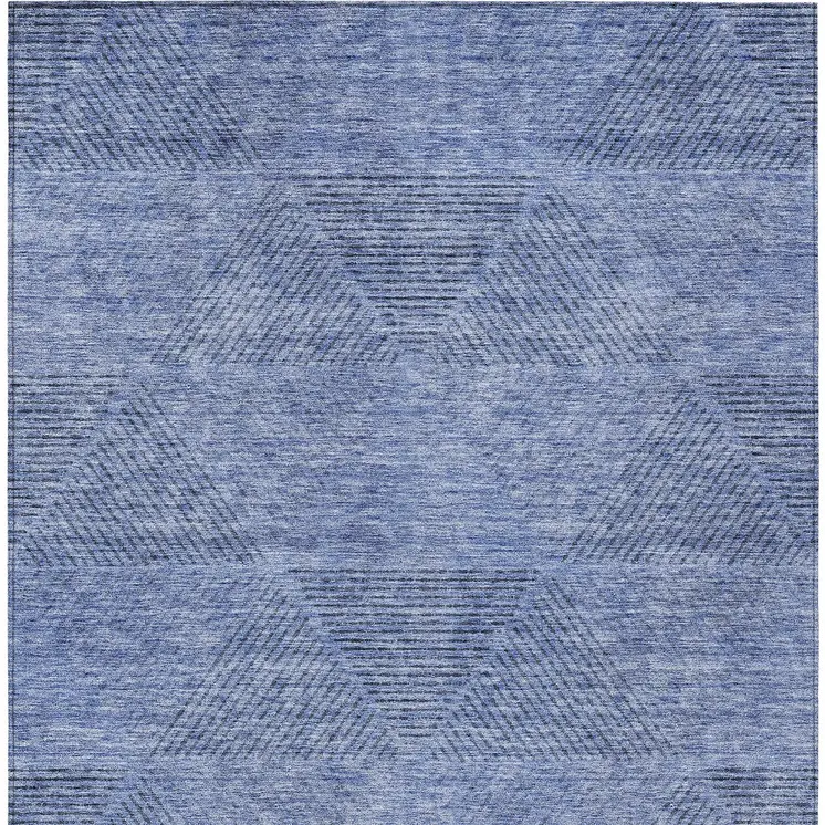 9' X 12' Denim Blue And Sky Blue Geometric Washable Indoor Outdoor Area Rug