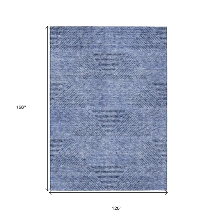 10' X 14' Denim Blue And Sky Blue Geometric Washable Indoor Outdoor Area Rug