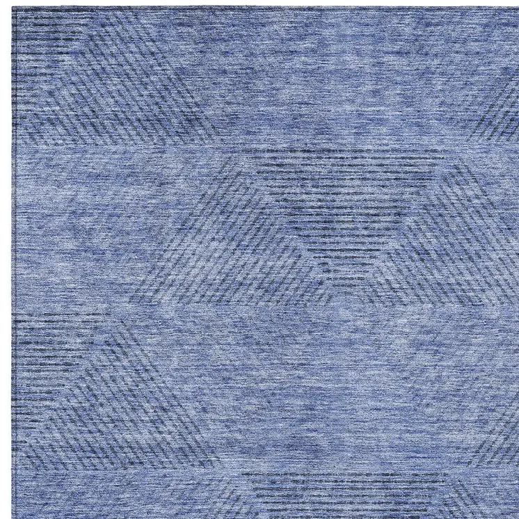 10' X 14' Denim Blue And Sky Blue Geometric Washable Indoor Outdoor Area Rug