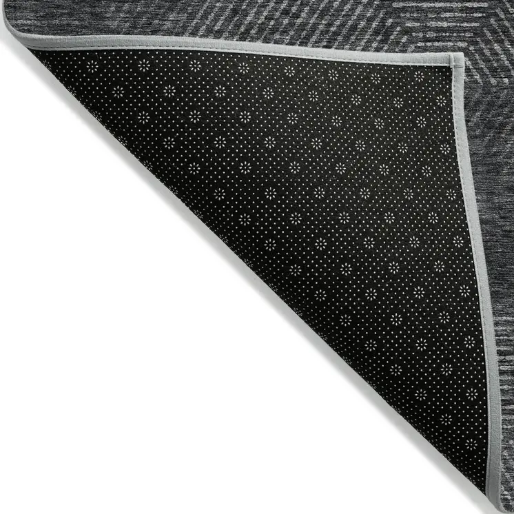 3' X 5' Charcoal Gray And Silver Geometric Washable Indoor Outdoor Area Rug