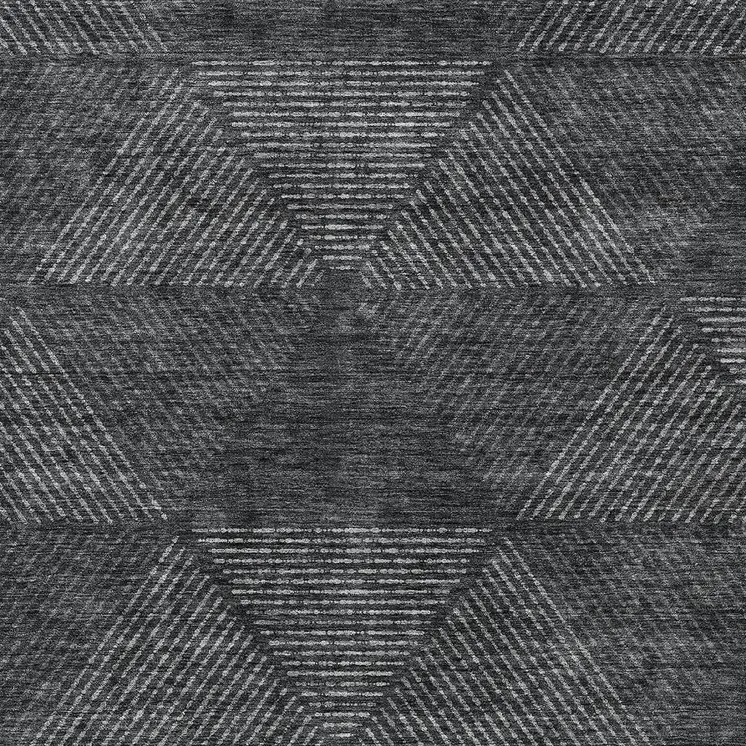 3' X 5' Charcoal Gray And Silver Geometric Washable Indoor Outdoor Area Rug