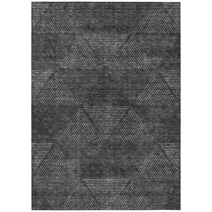 5' X 8' Charcoal Gray And Silver Geometric Washable Indoor Outdoor Area Rug