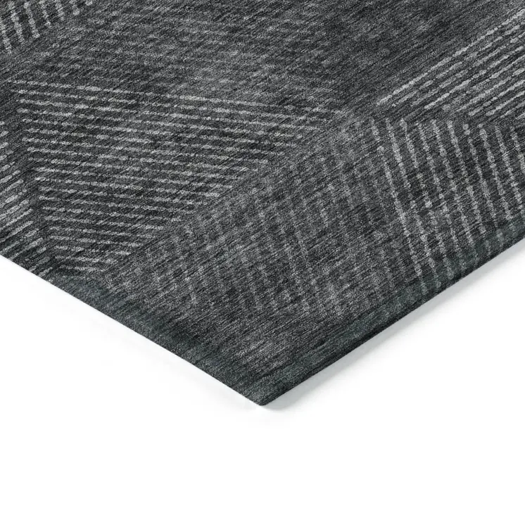 5' X 8' Charcoal Gray And Silver Geometric Washable Indoor Outdoor Area Rug