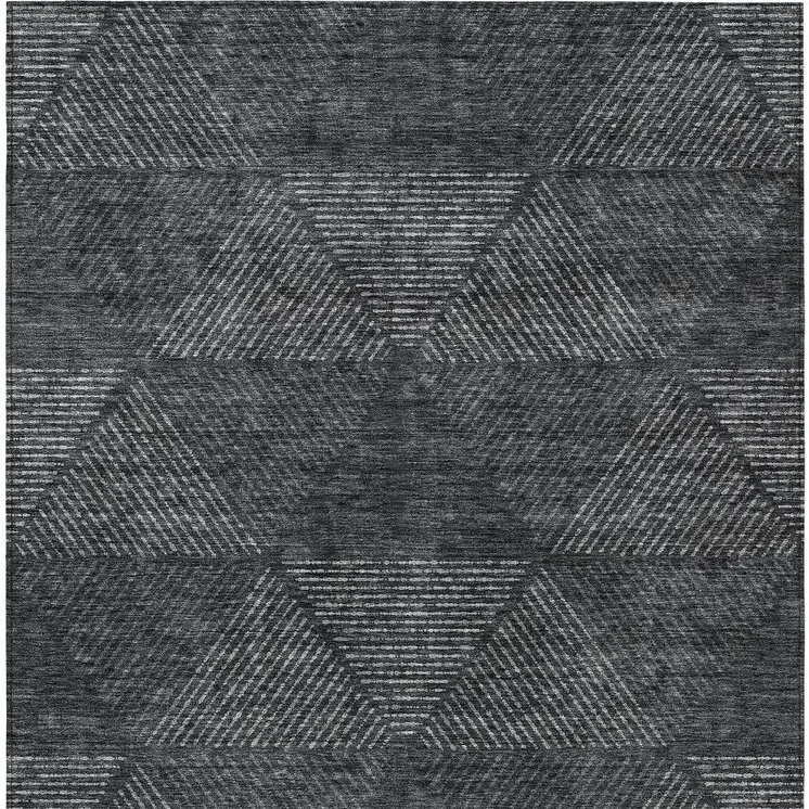 8' X 10' Charcoal Gray And Silver Geometric Washable Indoor Outdoor Area Rug