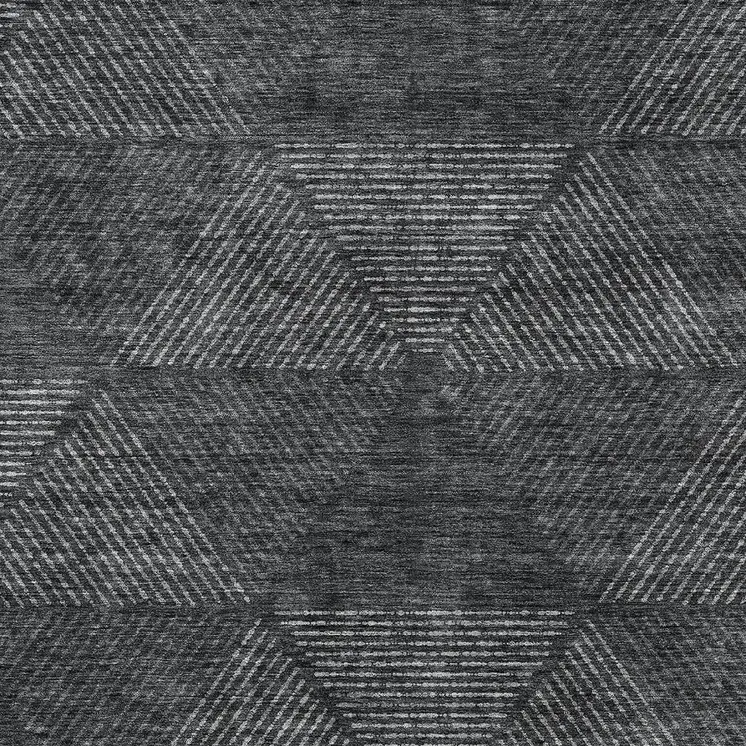 8' X 10' Charcoal Gray And Silver Geometric Washable Indoor Outdoor Area Rug