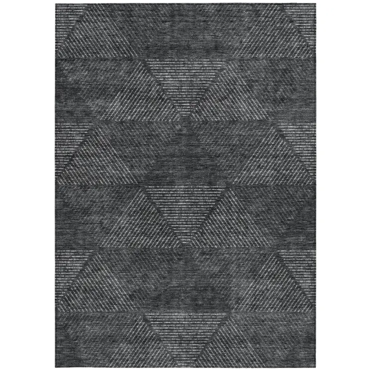 9' X 12' Charcoal Gray And Silver Geometric Washable Indoor Outdoor Area Rug