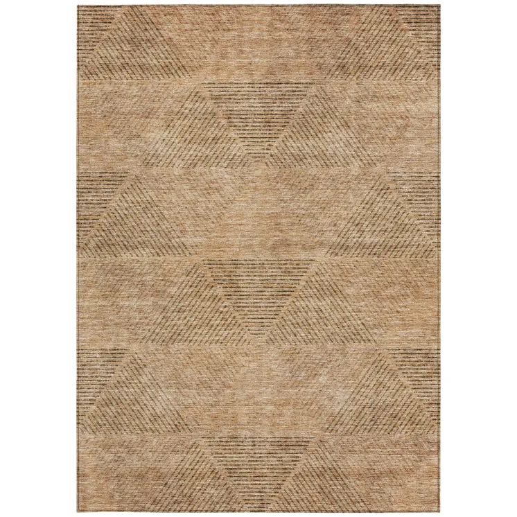 3' X 5' Copper Brown And Terra Cotta Geometric Washable Indoor Outdoor Area Rug