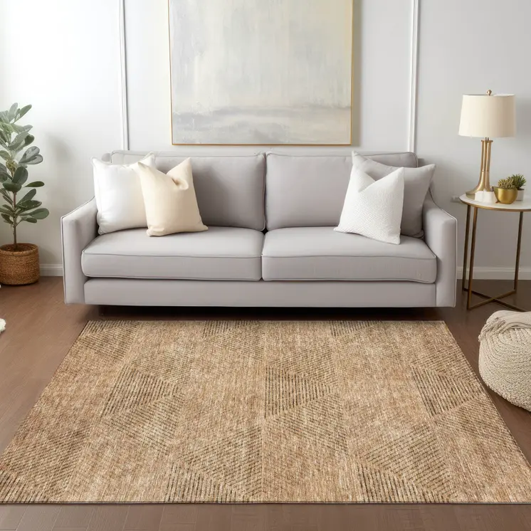 3' X 5' Copper Brown And Terra Cotta Geometric Washable Indoor Outdoor Area Rug
