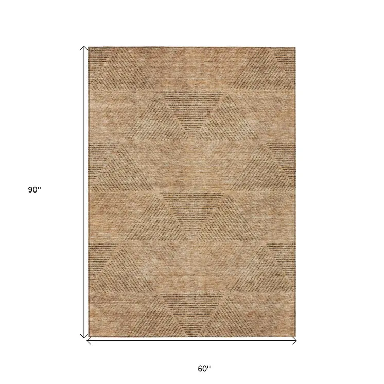 5' X 8' Copper Brown And Terra Cotta Geometric Washable Indoor Outdoor Area Rug