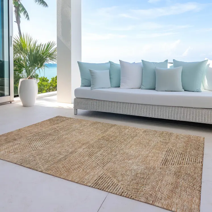 5' X 8' Copper Brown And Terra Cotta Geometric Washable Indoor Outdoor Area Rug
