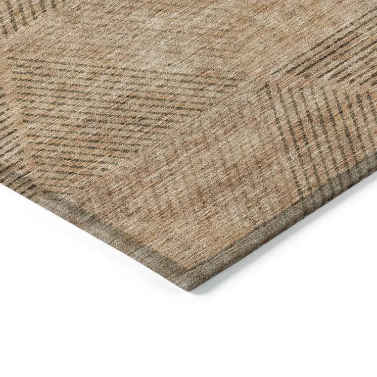 5' X 8' Copper Brown And Terra Cotta Geometric Washable Indoor Outdoor Area Rug