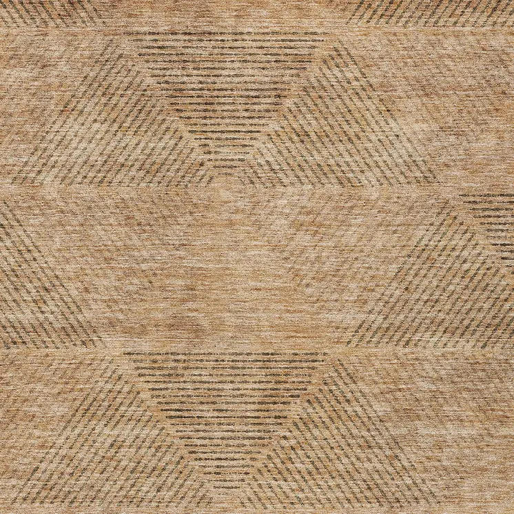 5' X 8' Copper Brown And Terra Cotta Geometric Washable Indoor Outdoor Area Rug