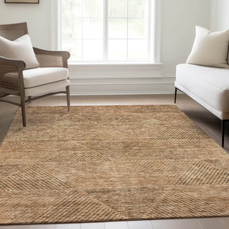 5' X 8' Copper Brown And Terra Cotta Geometric Washable Indoor Outdoor Area Rug
