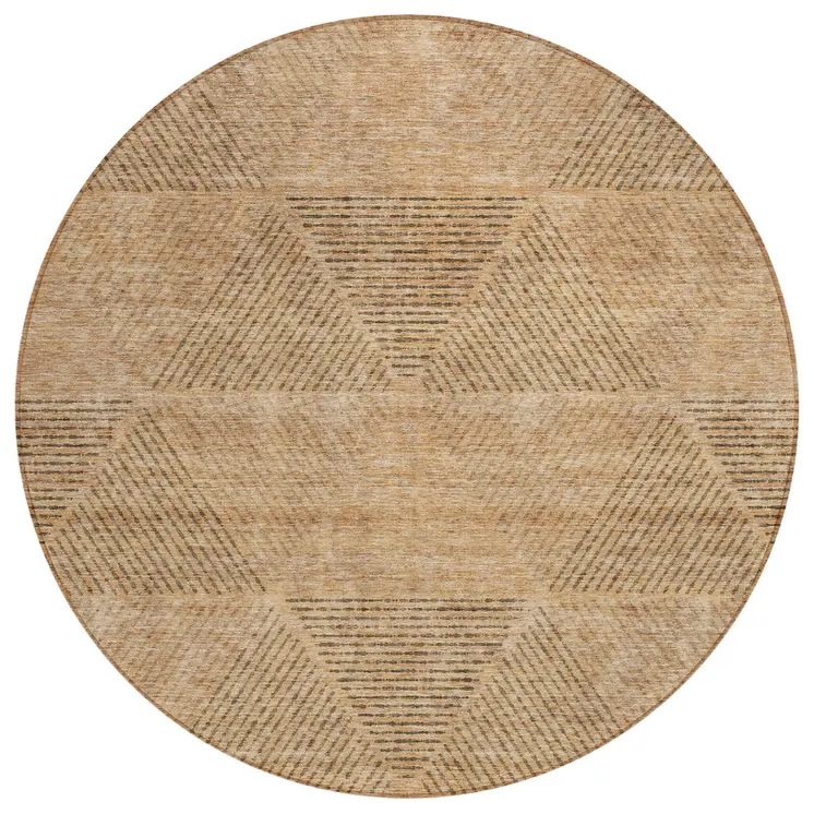 8' Copper Brown And Terra Cotta Round Geometric Washable Indoor Outdoor Area Rug