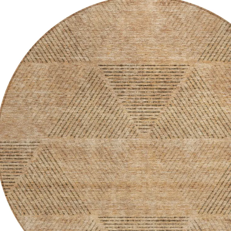 8' Copper Brown And Terra Cotta Round Geometric Washable Indoor Outdoor Area Rug
