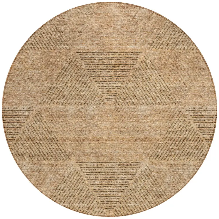 8' Copper Brown And Terra Cotta Round Geometric Washable Indoor Outdoor Area Rug