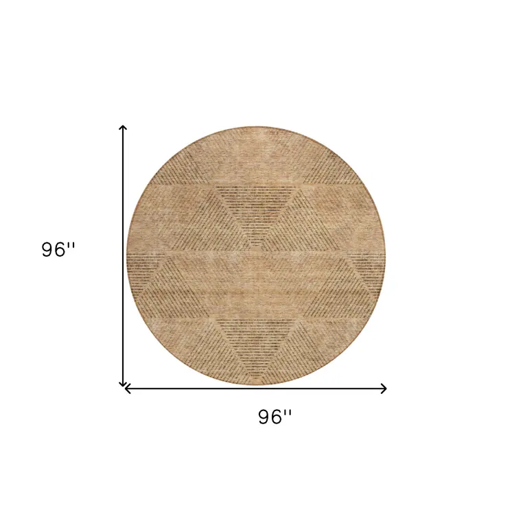 8' Copper Brown And Terra Cotta Round Geometric Washable Indoor Outdoor Area Rug