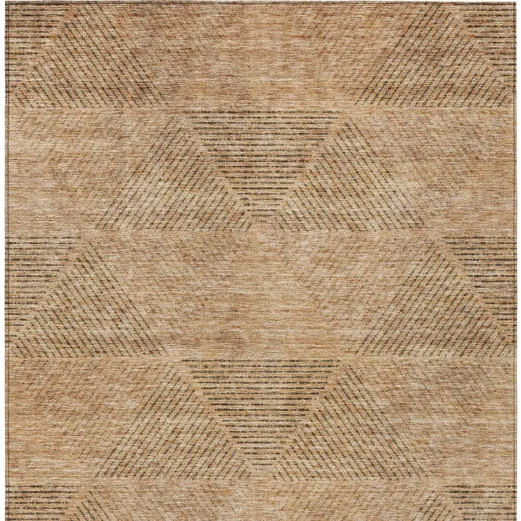 8' X 10' Copper Brown And Terra Cotta Geometric Washable Indoor Outdoor Area Rug