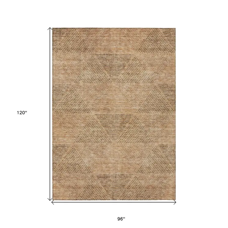 8' X 10' Copper Brown And Terra Cotta Geometric Washable Indoor Outdoor Area Rug