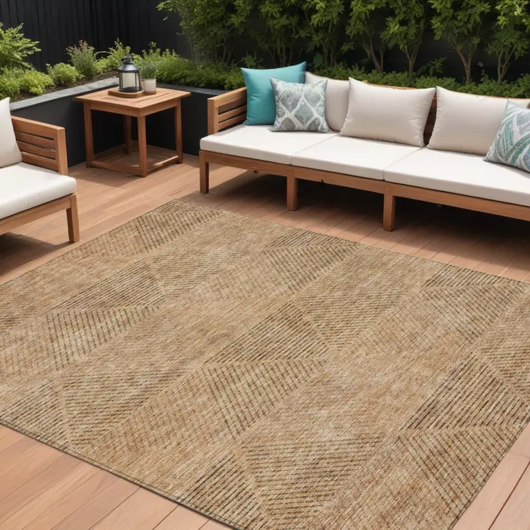 8' X 10' Copper Brown And Terra Cotta Geometric Washable Indoor Outdoor Area Rug