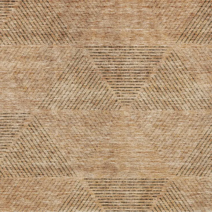 9' X 12' Copper Brown And Terra Cotta Geometric Washable Indoor Outdoor Area Rug