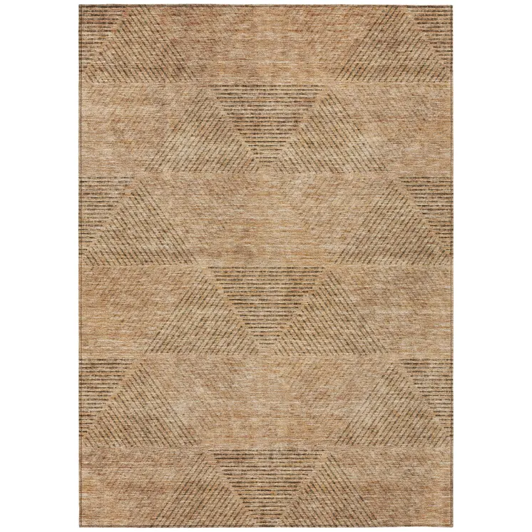 10' X 14' Copper Brown And Terra Cotta Geometric Washable Indoor Outdoor Area Rug