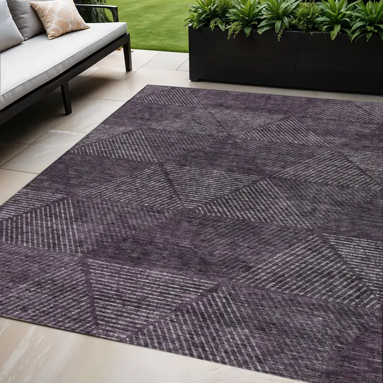 5' X 8' Eggplant Purple And Gray Geometric Washable Indoor Outdoor Area Rug