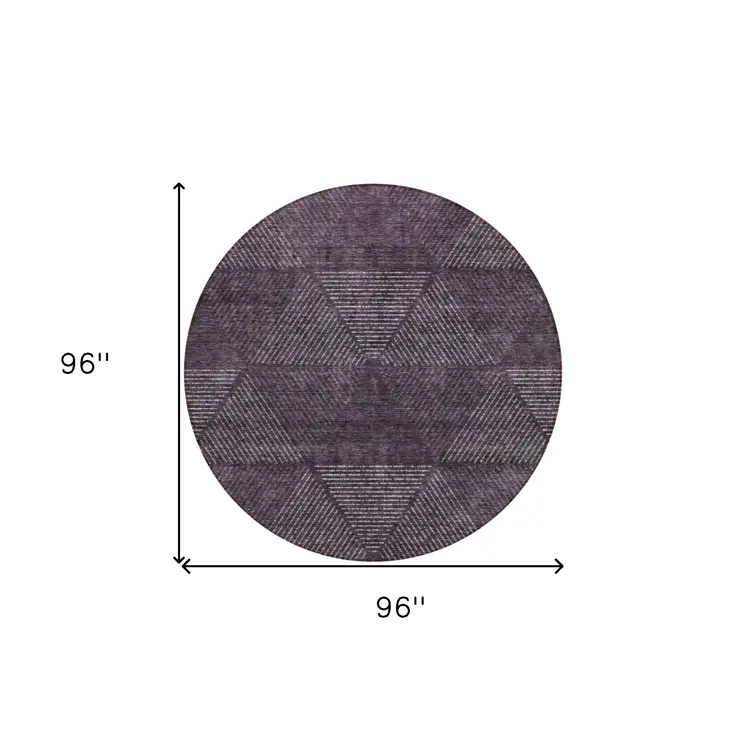 8' Eggplant Purple And Gray Round Geometric Washable Indoor Outdoor Area Rug