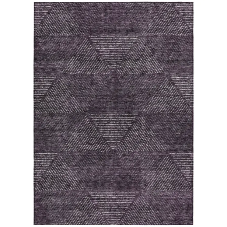 10' X 14' Eggplant Purple And Gray Geometric Washable Indoor Outdoor Area Rug