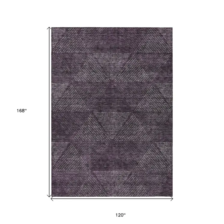 10' X 14' Eggplant Purple And Gray Geometric Washable Indoor Outdoor Area Rug
