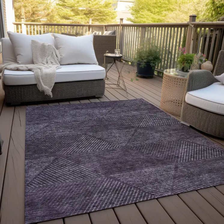 10' X 14' Eggplant Purple And Gray Geometric Washable Indoor Outdoor Area Rug