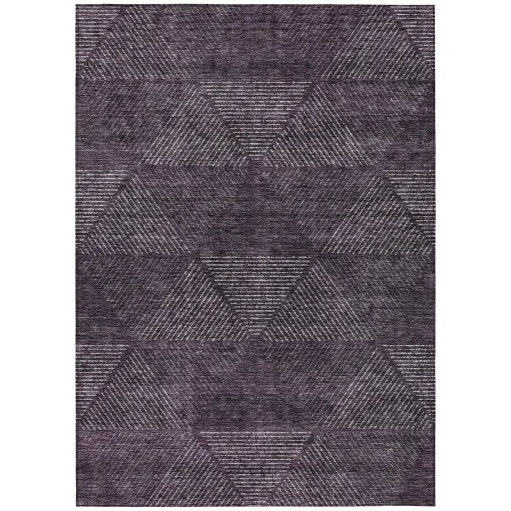 10' X 14' Eggplant Purple And Gray Geometric Washable Indoor Outdoor Area Rug