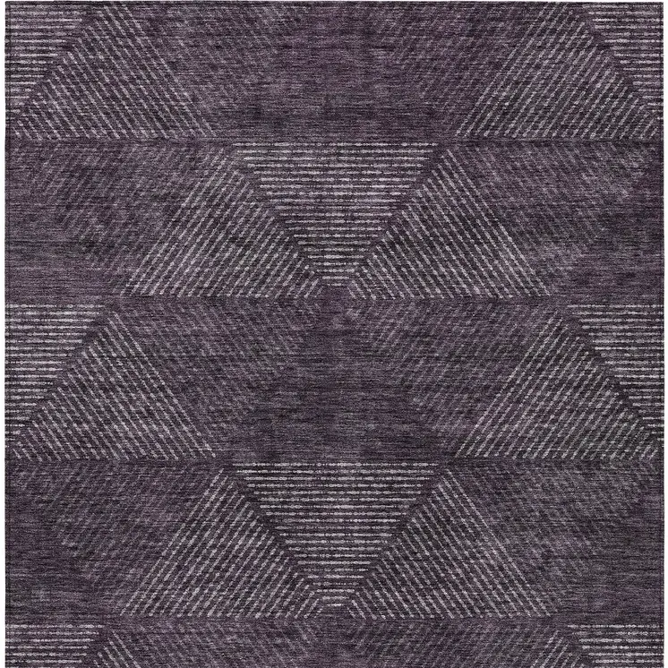 10' X 14' Eggplant Purple And Gray Geometric Washable Indoor Outdoor Area Rug