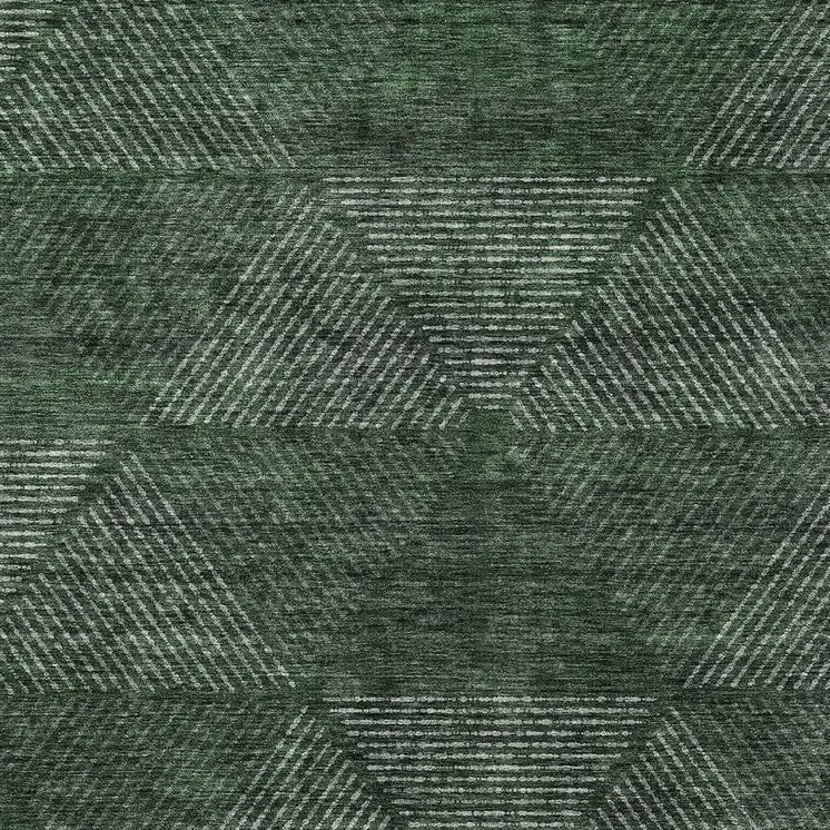 3' X 5' Fern Green And Emerald Geometric Washable Indoor Outdoor Area Rug