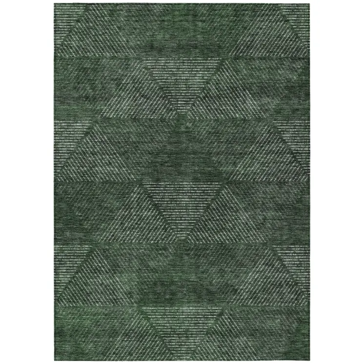 5' X 8' Fern Green And Emerald Geometric Washable Indoor Outdoor Area Rug