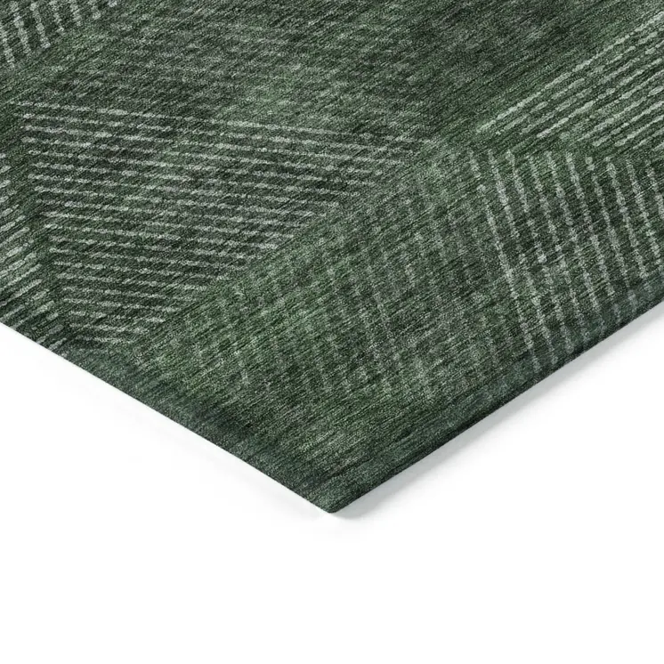 5' X 8' Fern Green And Emerald Geometric Washable Indoor Outdoor Area Rug