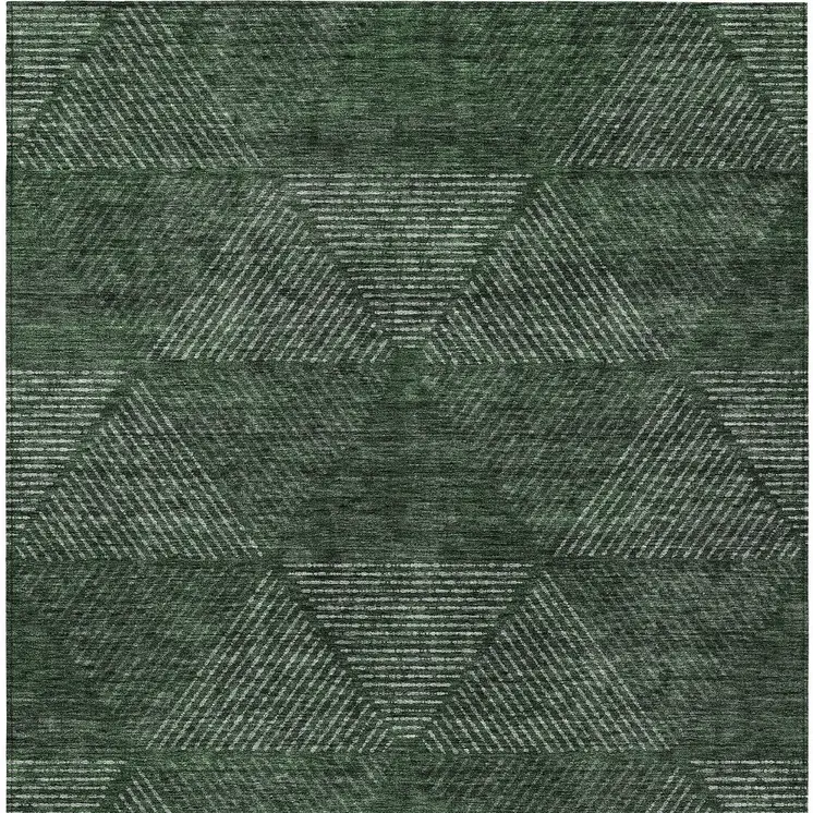 5' X 8' Fern Green And Emerald Geometric Washable Indoor Outdoor Area Rug