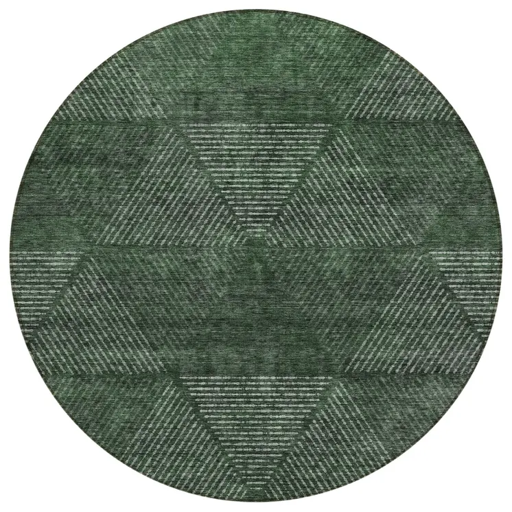 8' Fern Green And Emerald Round Geometric Washable Indoor Outdoor Area Rug