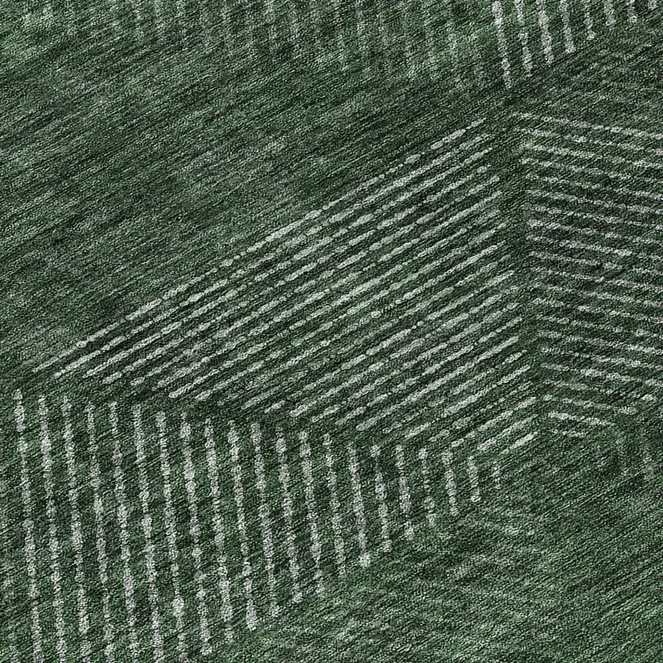 8' Fern Green And Emerald Round Geometric Washable Indoor Outdoor Area Rug